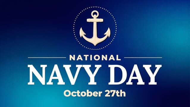 National navy day banner with an anchor icon and blue background for october 27th celebration