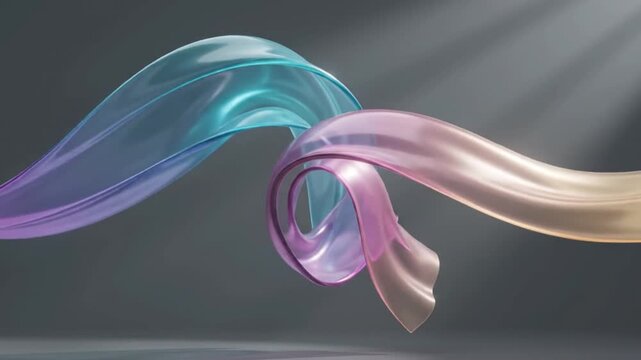 abstract colorful translucent liquid ribbon floating smoothly in light background   