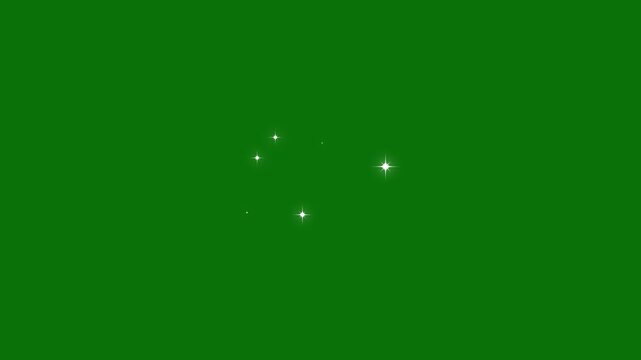Sparkling white magic stars cluster animation on green screen background, glitter effect shining stars particle effect chroma key glow