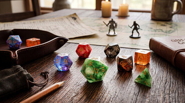 Polyhedral dice set for tabletop roleplaying game, fantasy adventure and character campaign play