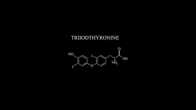 Triiodothyronine T3 Molecule Molecular Structure Animation, Thyroid Hormone Chemical Formula Science Motion Graphic