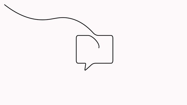 Speech bubble line animation featuring a continuous line drawing of a chat bubble and location pin on white. Motion graphics animation.