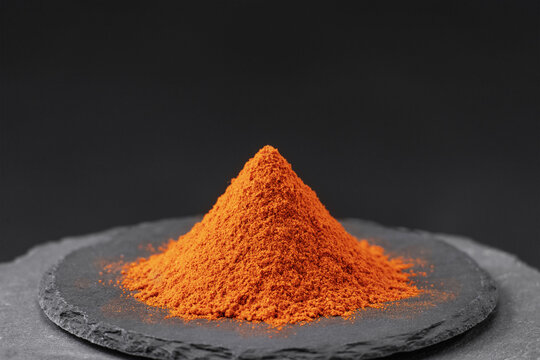 red chili pepper powder on a black slate stone tray