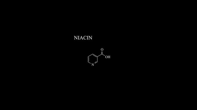 Vitamin B3 Niacin Molecule Molecular Structure Animation, Chemical Formula and Biochemistry Science Motion Graphic