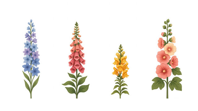 Colorful Beautiful Flower Illustrations Isolated On Transparent Background