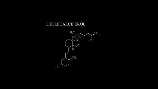 Vitamin D3 Cholecalciferol Molecule Molecular Structure Animation, Chemical Formula and Biochemistry Science Motion Graphic