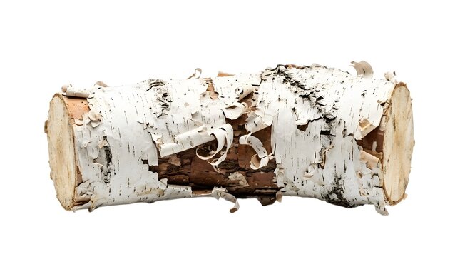 Natural white birch wood log with textured peeling bark tree log wooden log