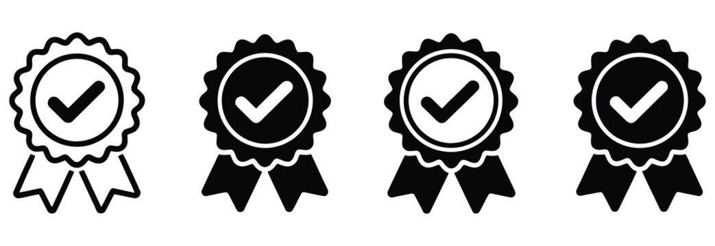 Approved icon with certified medal symbols representing verification, quality assurance, validation, accreditation, achievement, trust, and official approval vector, design