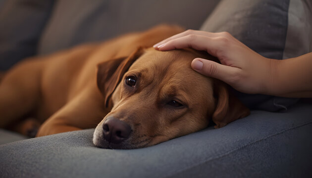 Anxious Dog Calmed by Owner&rsquo;s Gentle Petting at Home