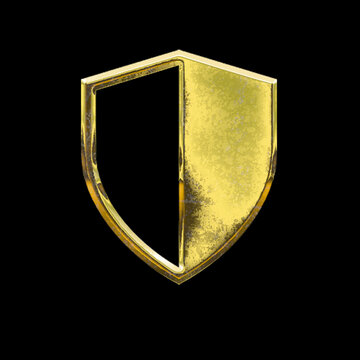Golden badge shield icons symbols isolated cut out on black background