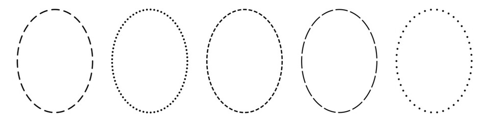 Fototapeta premium Collection of simple oval dotted, dashed line frames
