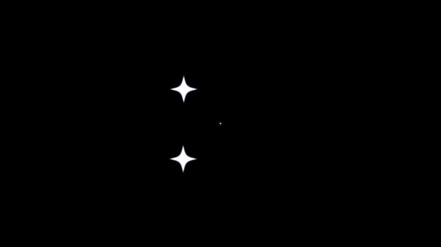 Glowing shinning stars, magical shimmer overlay 4k Bright white light flare twinkling effect glowing on transparent black screen background, luxury invitations.