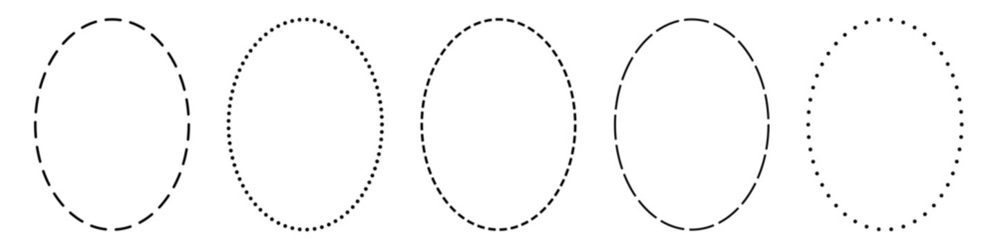 Collection of simple oval dotted, dashed line frames