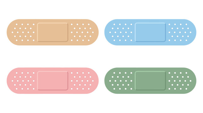 Set of colorful medical adhesive bandages isolated on transparent background