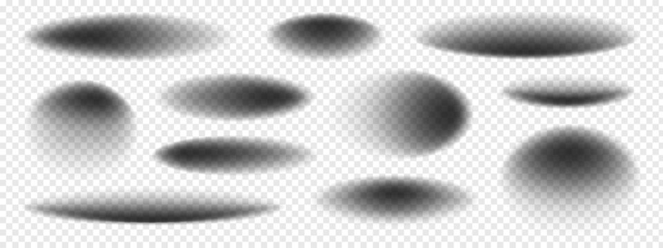 Set of different realistic shadow effect vector illustration on transparent background