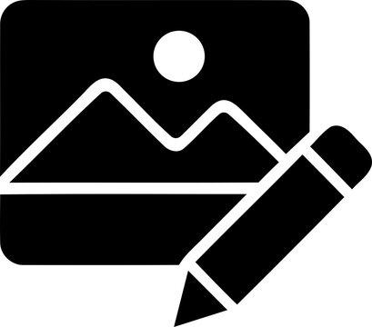 Black image edit icon with pencil drawing isolated on transparent background