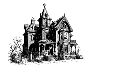 Fototapeta premium Gothic Victorian Haunted House Architectural Vector Art