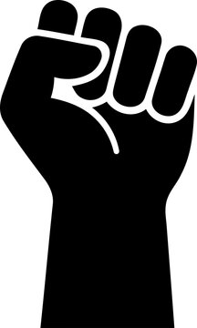 Black silhouette of a raised fist for protest and power isolated on transparent background