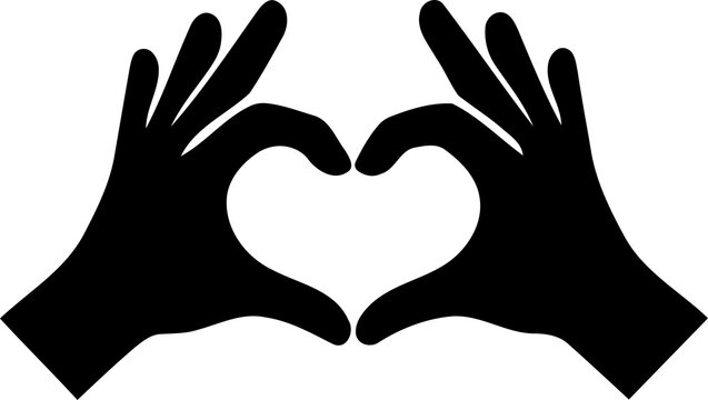 Black silhouette of two hands making a heart shape isolated on transparent background