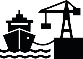 Cargo ship and crane at harbor port icon isolated on transparent background © MdAbulBasar