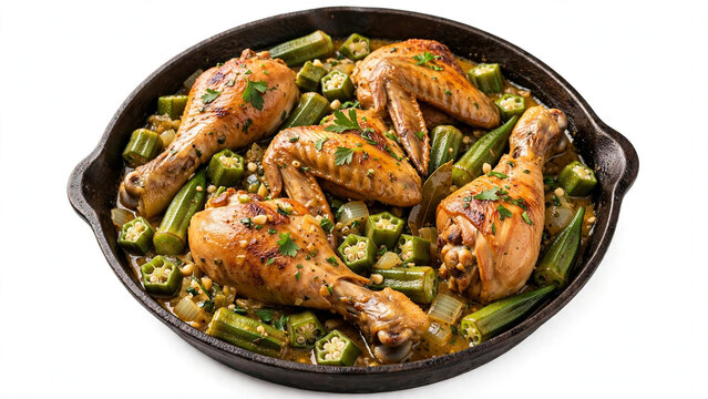 Brazilian Frango com Quiabo Chicken and Okra Stew Isolated on White