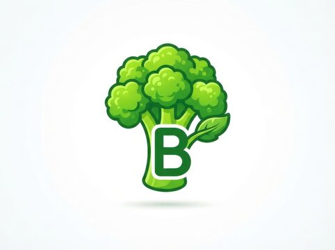 Fresh green broccoli vegetable icon with letter b for healthy eating design