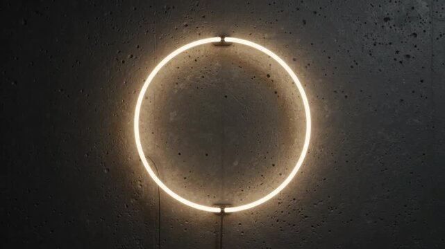 Industrial 3D Glowing Neon Ring Light on Dark Grunge Concrete Texture Motion Background Loop   