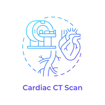Cardiac ct scan gradient outline concept icon. Tech driven healthcare solutions. Clinical screening method. Heart wellness. Dual-tone line illustration inside modern circular design. Round graphic