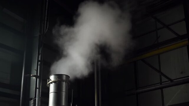 Industrial chimney emitting smoke during overcast day with cinematic motion
