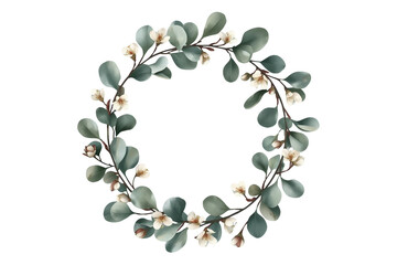 Naklejka premium Fine eucalyptus ring with scattered cream blooms