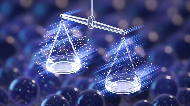 Modern justice scales representing law balance fairness and equality in a digital concept