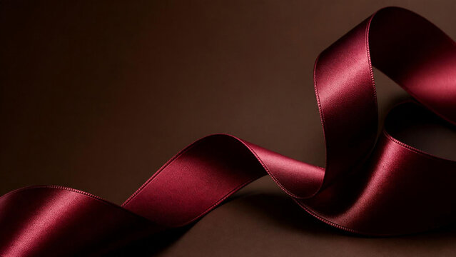 Elegant wavy red satin ribbon on deep dark background