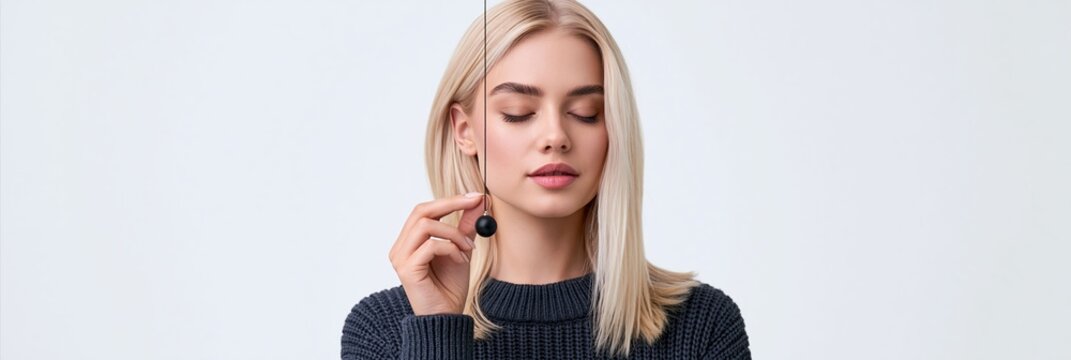 Beautiful girl wearing black earring posing with eyes closed