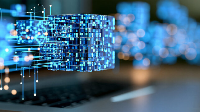 Abstract visualization of fragmented enterprise systems becoming connected through an AI orchestration layer, system integration, cloud automation, data interoperability,