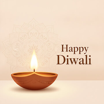 Happy diwali greeting card with traditional oil lamp diya