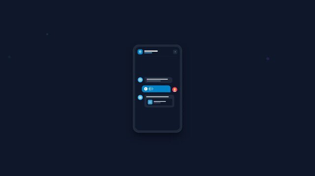 Smartphone chat message interface animation on dark background
