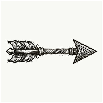 Ornate Vintage Tribal Arrow Woodcut Style Design