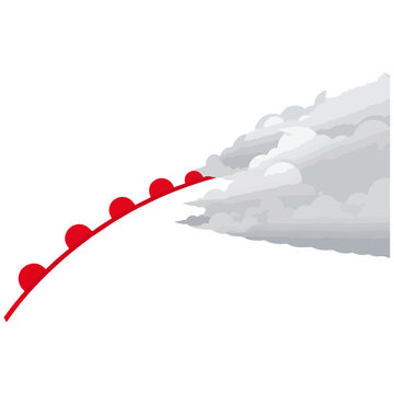 Red Warm Front Symbol Moving Into Grey Clouds Weather Graphic