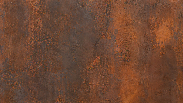 Close-up of a rustic, weathered metal surface with rich brown and orange rust textures, showing a distressed and aged industrial background.