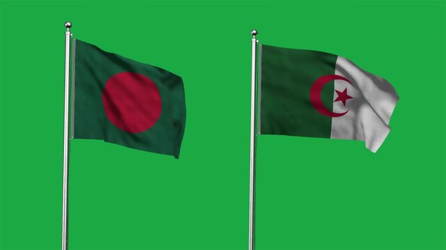Bangladesh and Algeria Waving Flags, 3D Illustration.