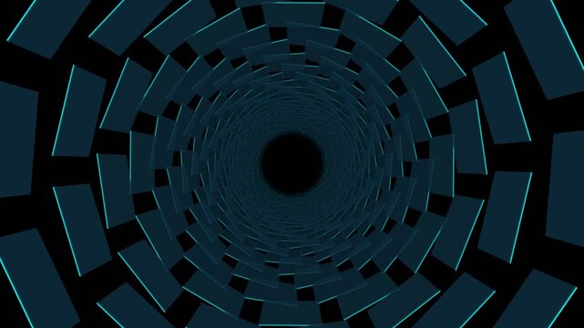 Rotating blue rectangular frames creating deep tunnel motion video animation