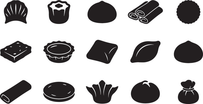 Set of traditional dim sum and chinese food icons in flat vector style