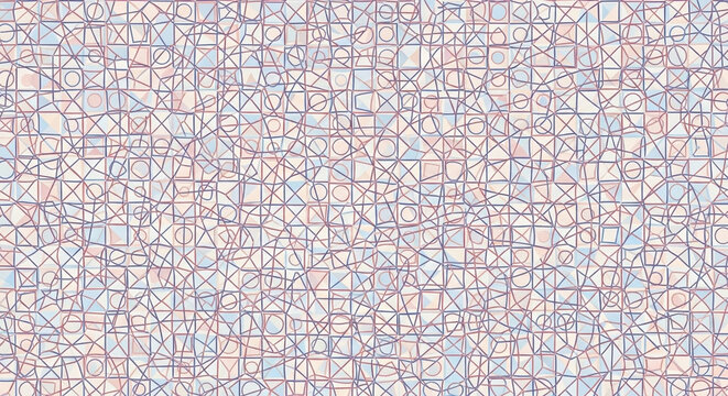 Abstract geometric mosaic pattern featuring interwoven thin lines creating intricate networks across pastel surfaces filled with subtle hues for creative textile design purposes