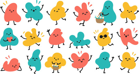 Obraz premium Cute cartoon blob characters set with funny faces and cheerful poses