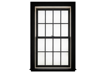 Fototapeta premium Black wooden window frame with glass panes isolated on transparent background