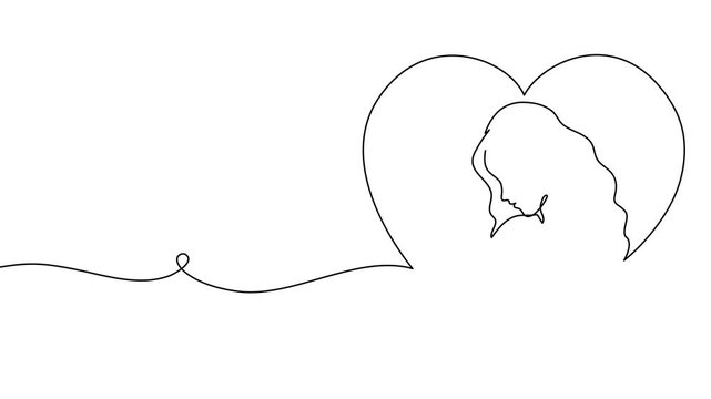 Continuous one-line illustration of breastfeeding mother with baby. Beautiful minimalist outline art depicting maternal bond, nursing moment, and tender care in simple black sketch design.