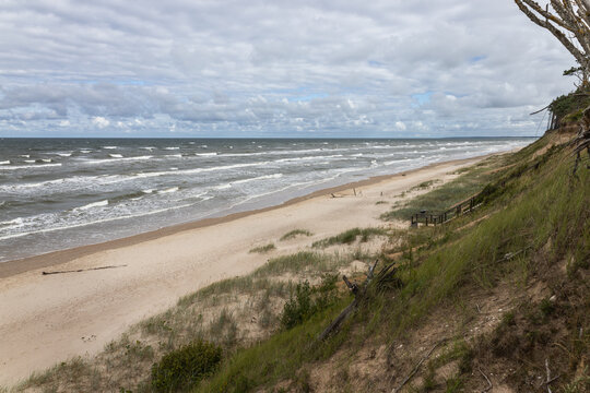 Scenic coastline of the baltic sea in windy weather