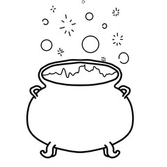 Minimalist monoline witch cauldron illustration with magic potion smoke, witchy potion pot line art element isolated on transparent background © รัตนาภรณ์ สมองดี