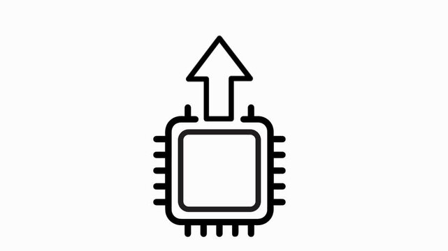  Animated Microchip Performance Boost, Processing Speed Enhancement, Semiconductor Technology, Hardware Upgrade and Computing Power with Rising Arrow Minimalist Outline Line Icon