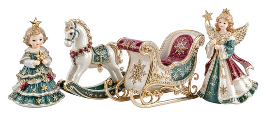 Obraz premium PNG Elegant Christmas figurines with ornate sleigh and angel